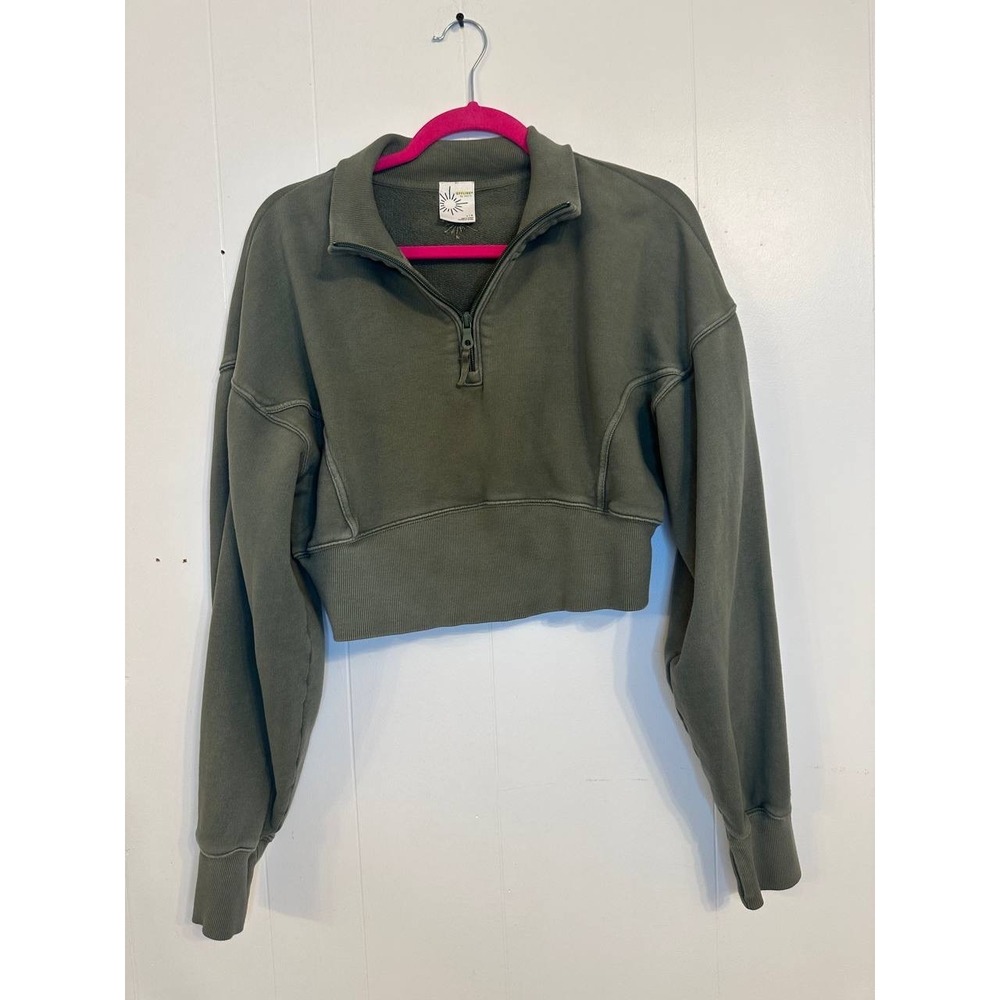Offline by Aerie Cropped Quarter Zip Pullover Sweatshirt Olive Green Size Large